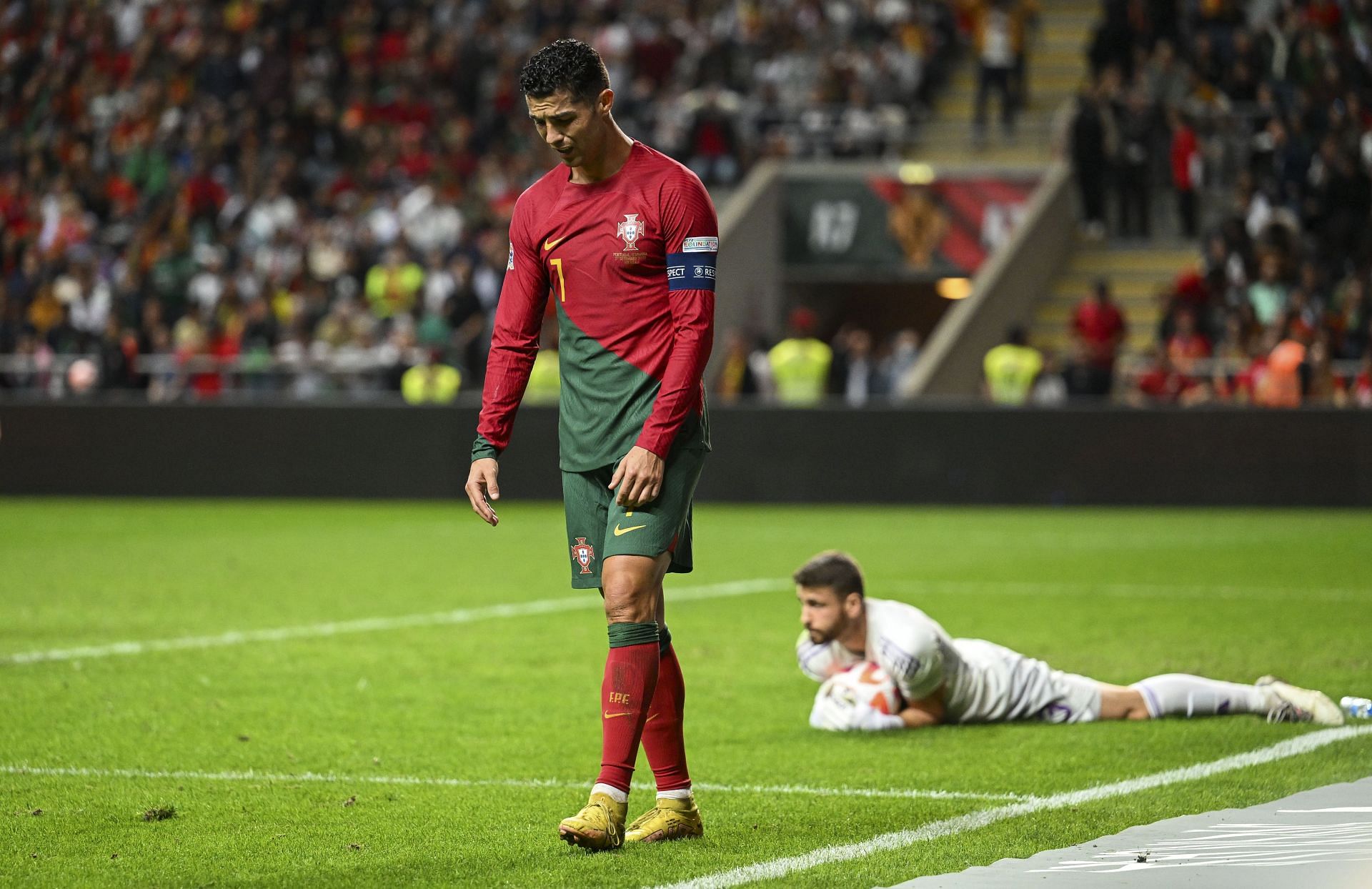 Ronaldo in Nations Legue action for Portugal.