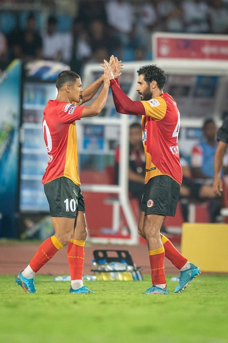 Kyriacou and Cleiton both got their names on the scoresheet for East Bengal. (Image courtesy: ISL Media)