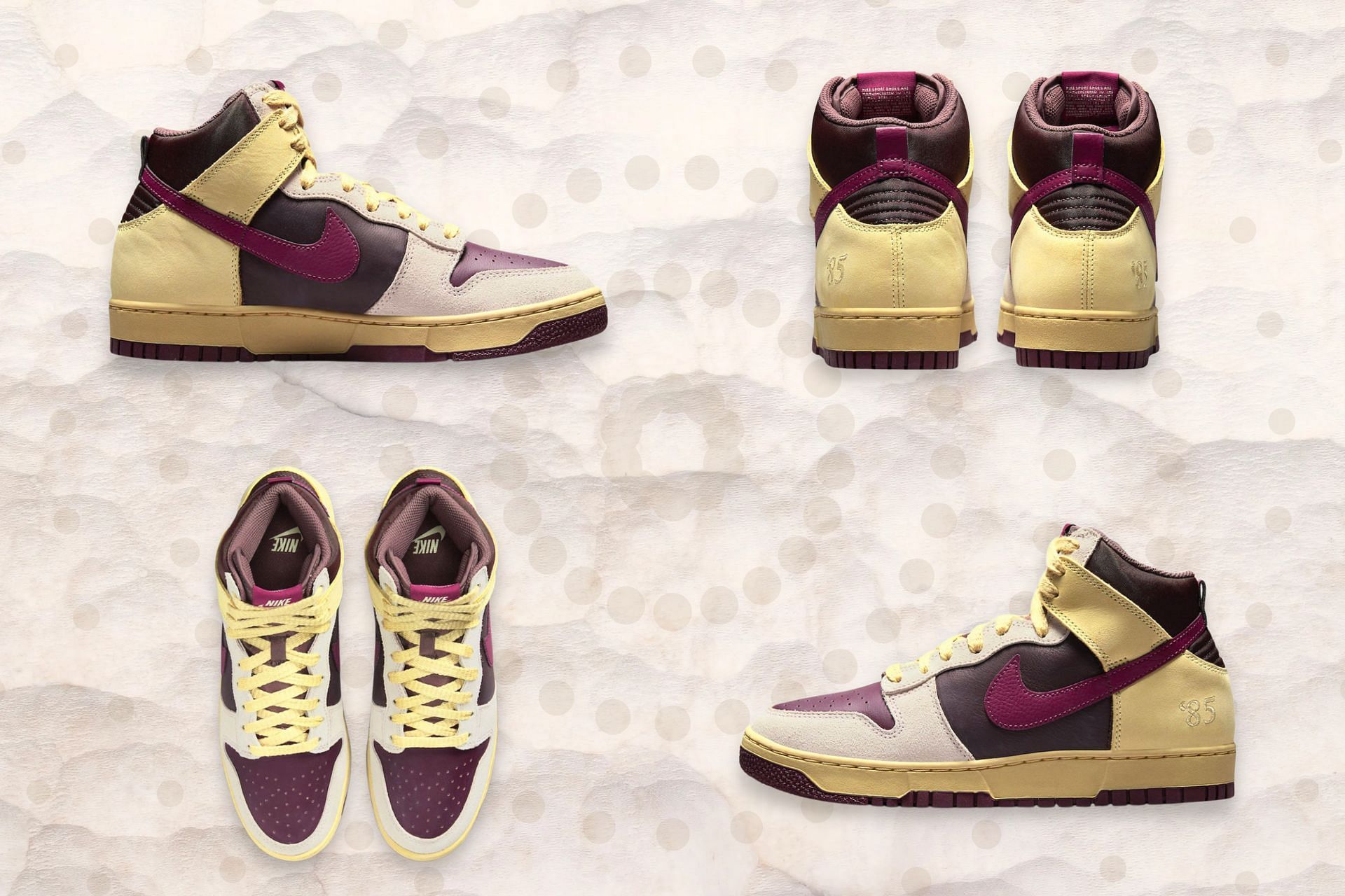 Upcoming Nike Dunk High Valentine&#039;s Day 1985 silhouette clad in Alabaster and Rosewood color (Image via Sportskeeda)