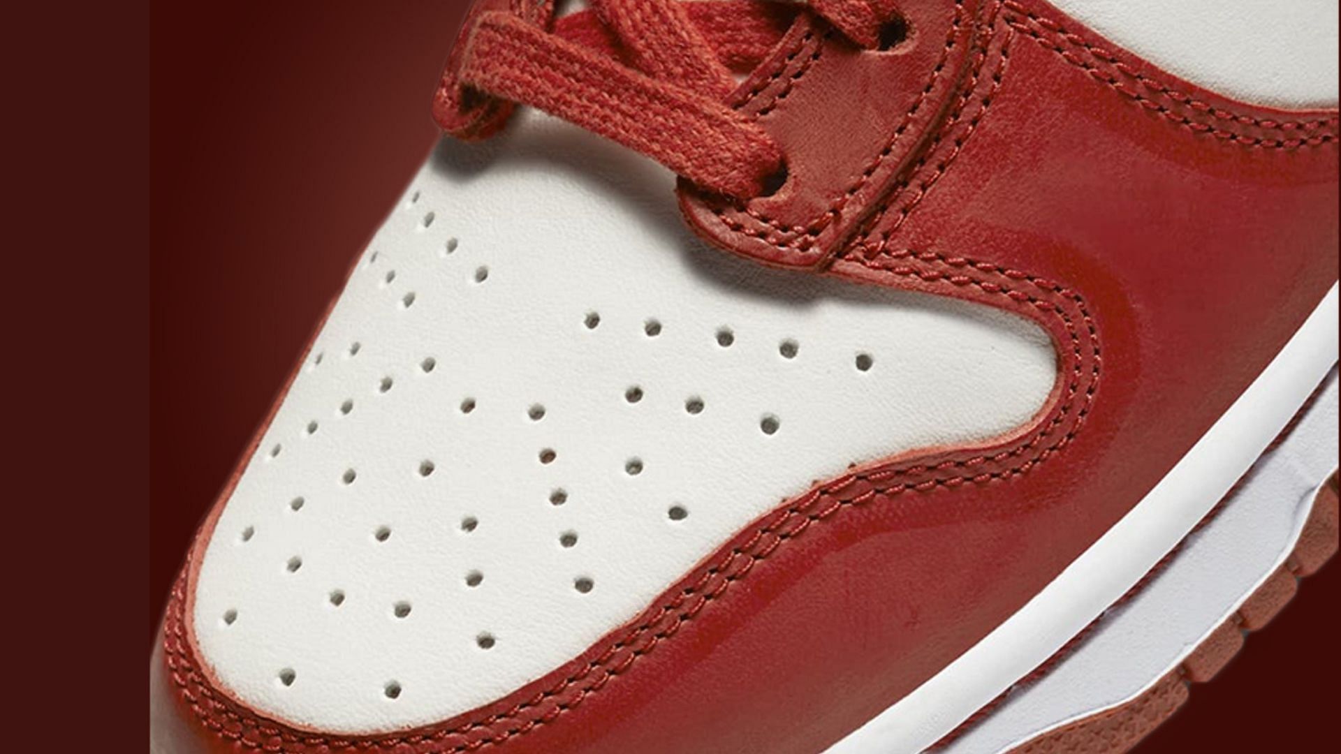 Here&#039;s a detailed look at the toe tops of the impending Dunk High Cinnabar shoes (Image via Nike)