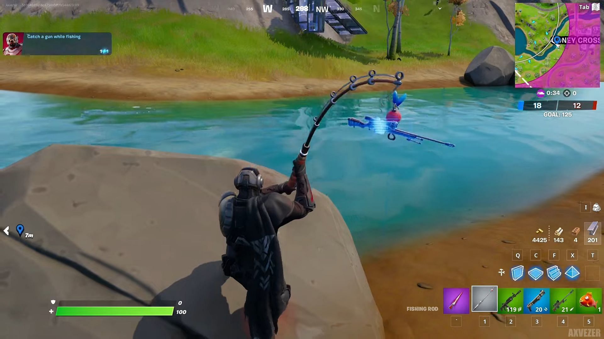 Catching a gun while fishing is very easy (Image via Epic Games)