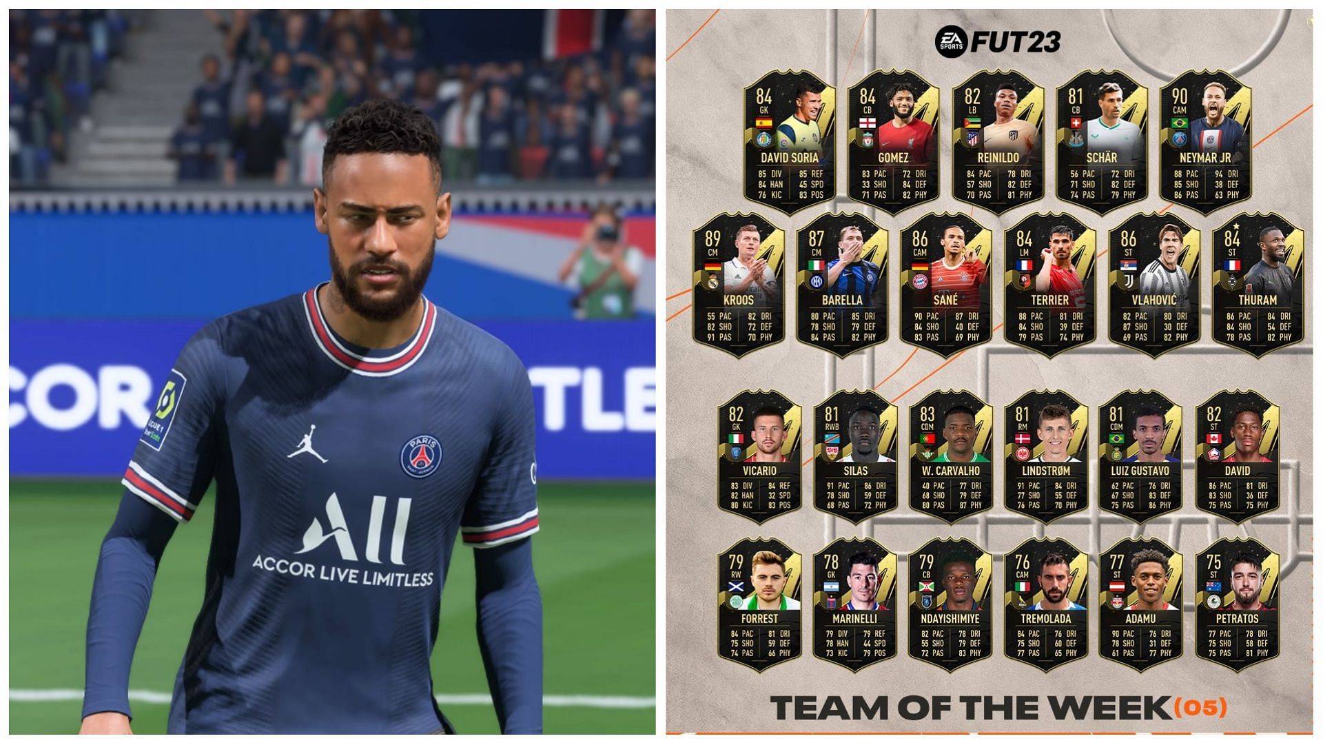 Neymar has been included in TOTW 5 of FIFA 23 (Images via EA Sports)