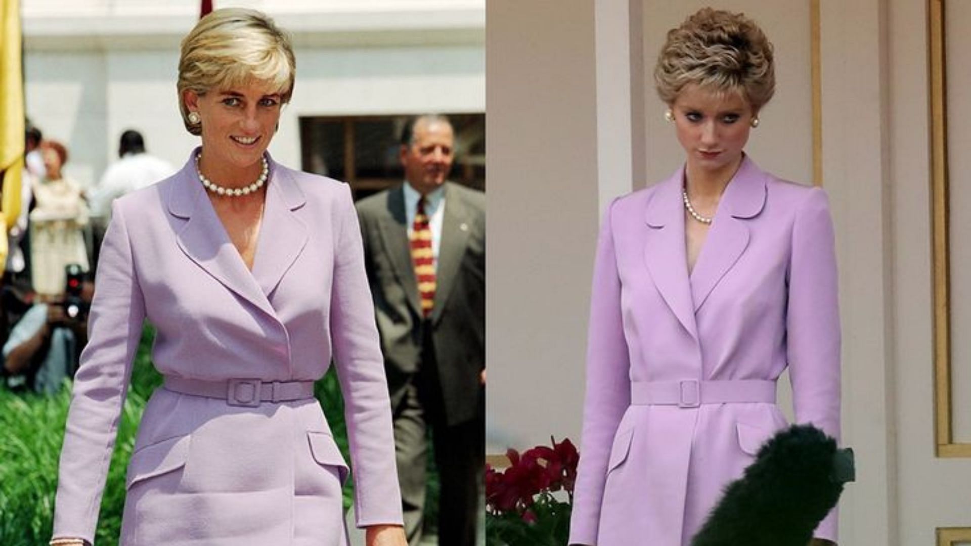 Princess Diana (left) and Elizabeth Debicki starring as her in The Crown season 5 (Image via Pinterest) 