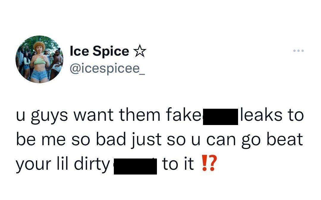 Ice Spice は、Twitter に投稿されたバイラル プライベート クリップでの彼女の存在の噂を否定します (Twitter 経由の画像)