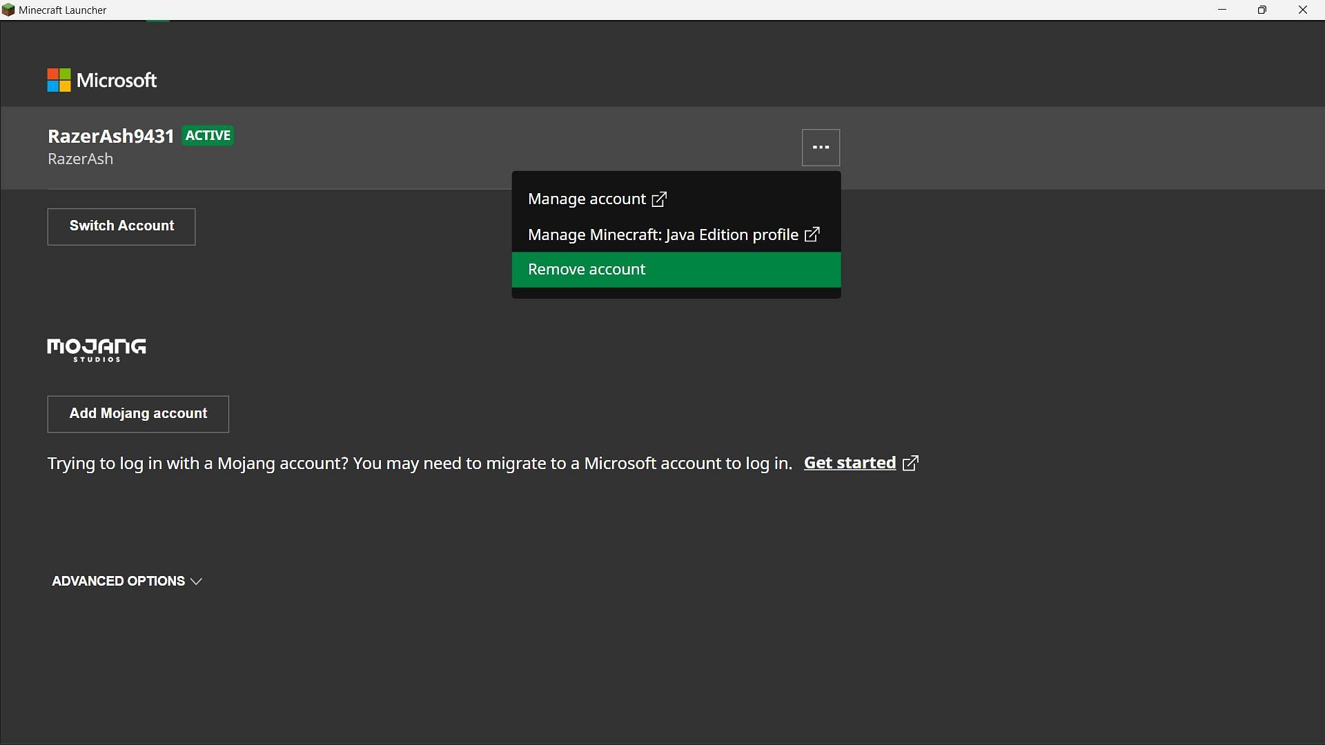 Removing and adding the account again might solve the error in Minecraft (Image via Sportskeeda)