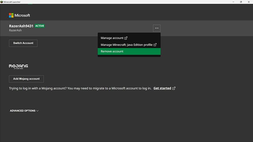 Removing and adding the account again might solve the error in Minecraft (Image via Sportskeeda)