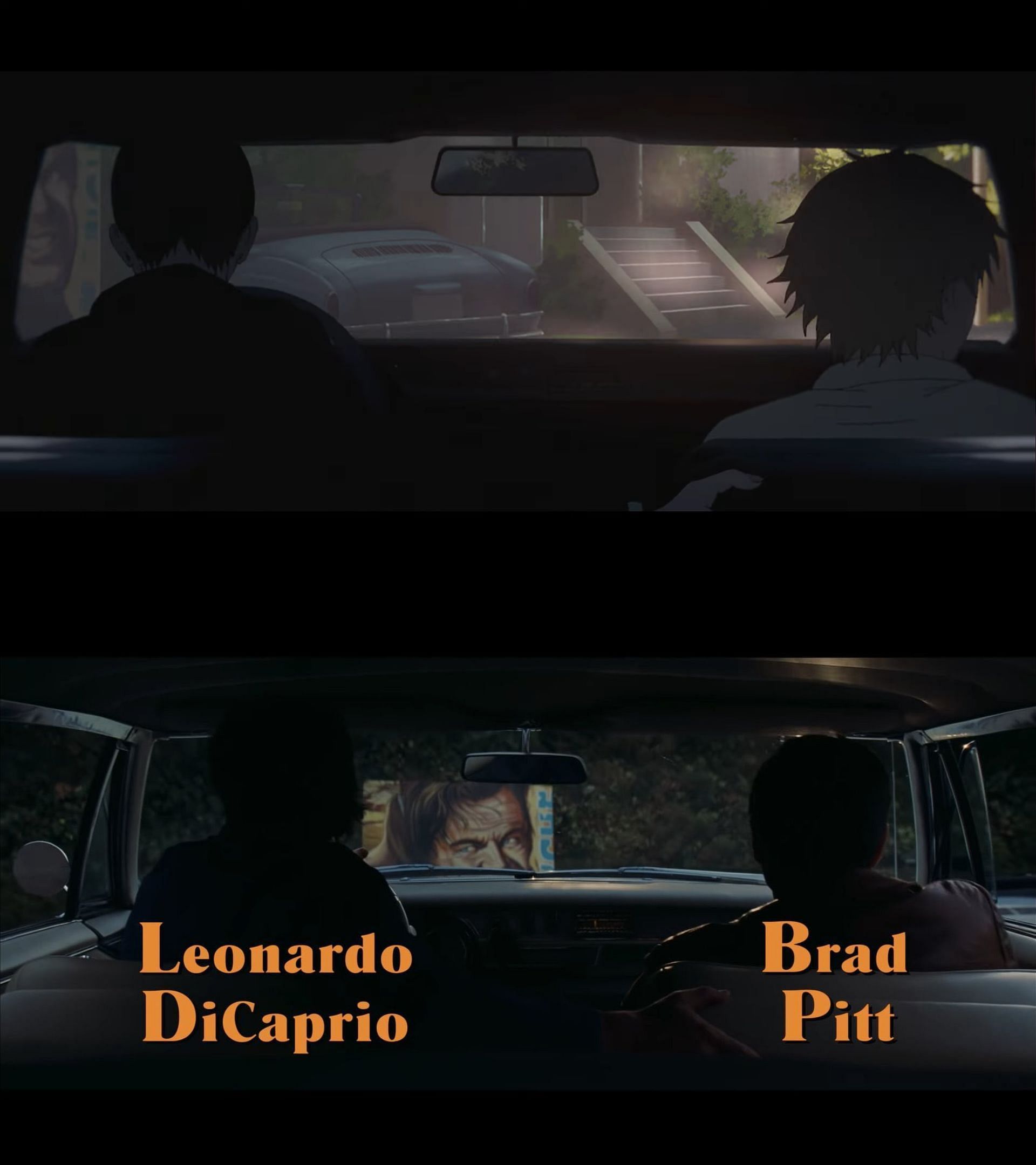 Aki and Denji shown in a car similar to a Once Upon a Time in Hollywood scene (Image via Sportskeeda)