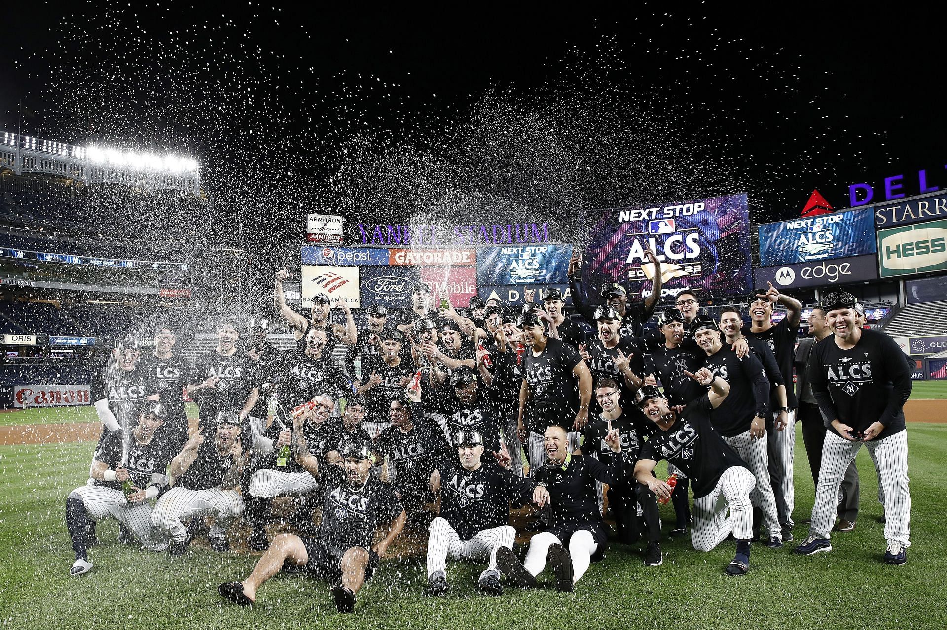 The New York Yankees celebrate their ALDS victory.