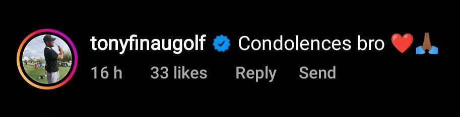 Tony Finau's comment under Phelps' post