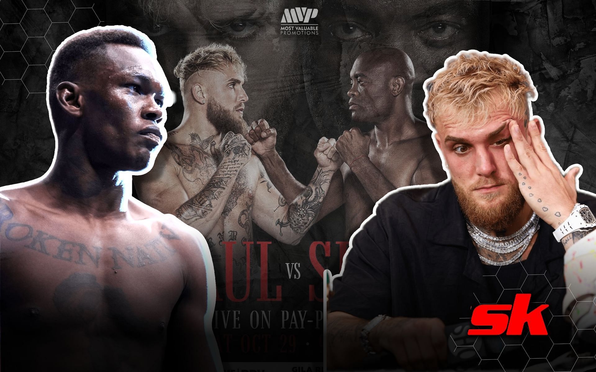  Israel Adesanya warns Jake Paul ahead of his fight with Anderson Silva. [Image credits: @TheScore on Twitter; Getty Images.]