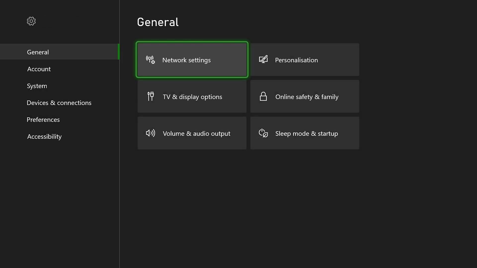 The network settings option under general settings (Image via Microsoft)