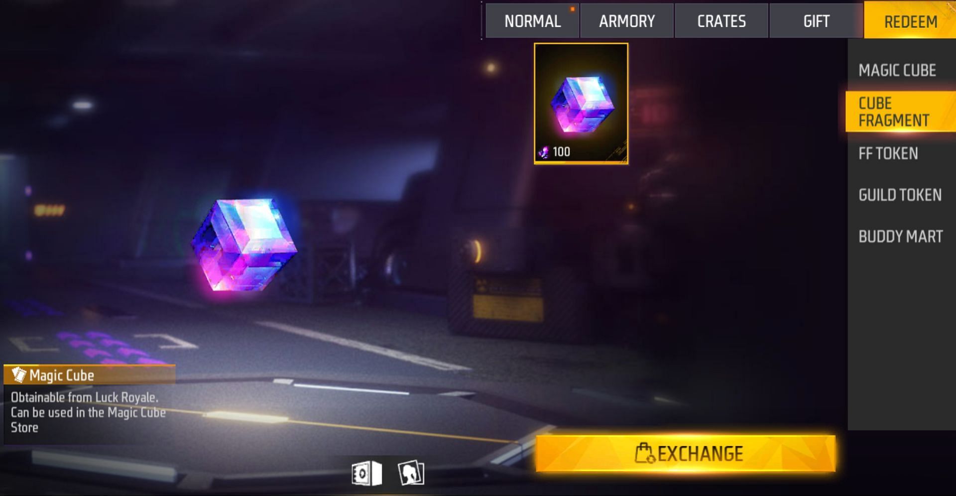 Exchange 100x Magic Cube fragments for a Magic Cube (Image via Garena)