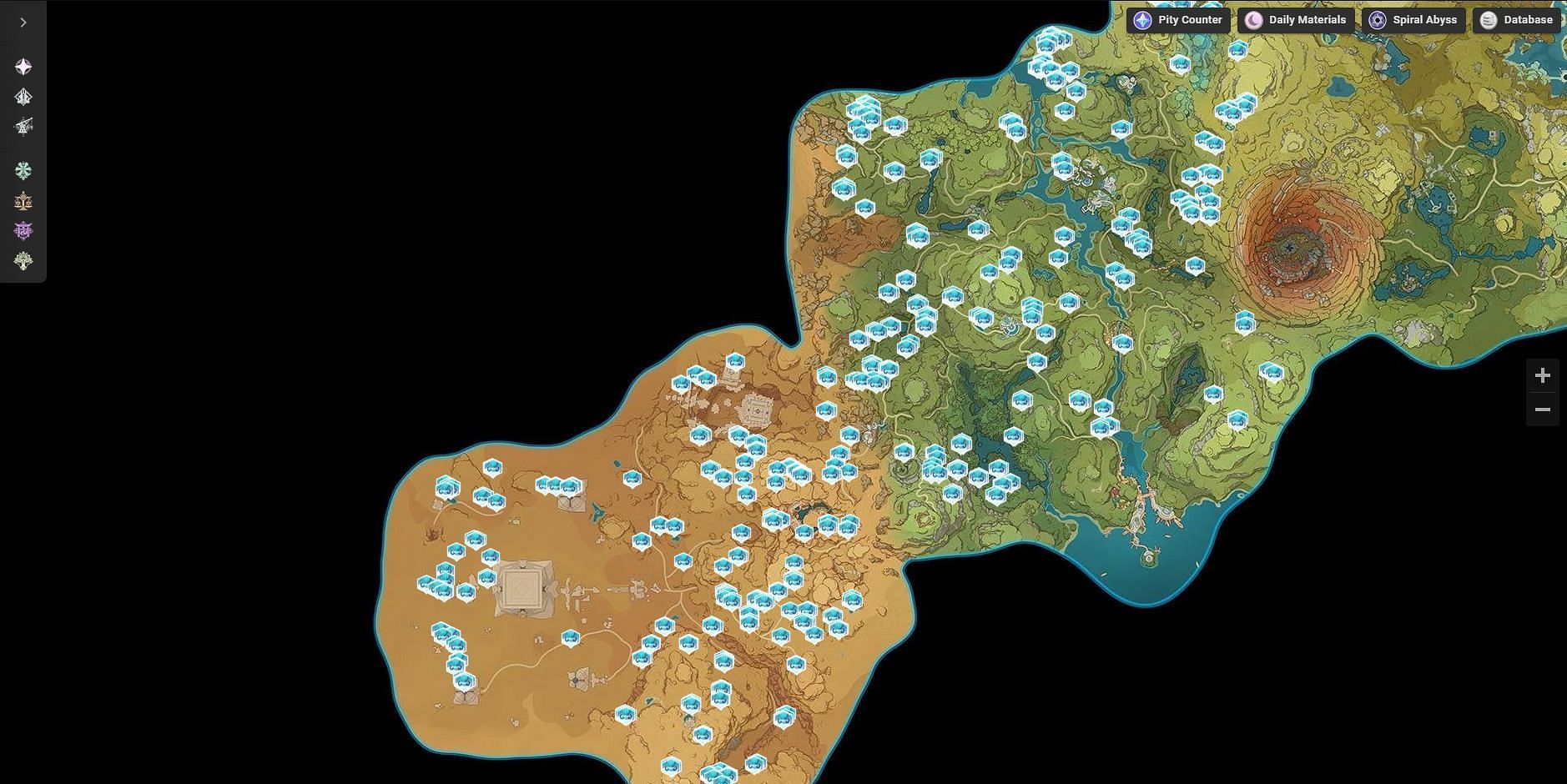 Fungi located across the Sumeru region (Image via Genshin Impact Interactive Map)