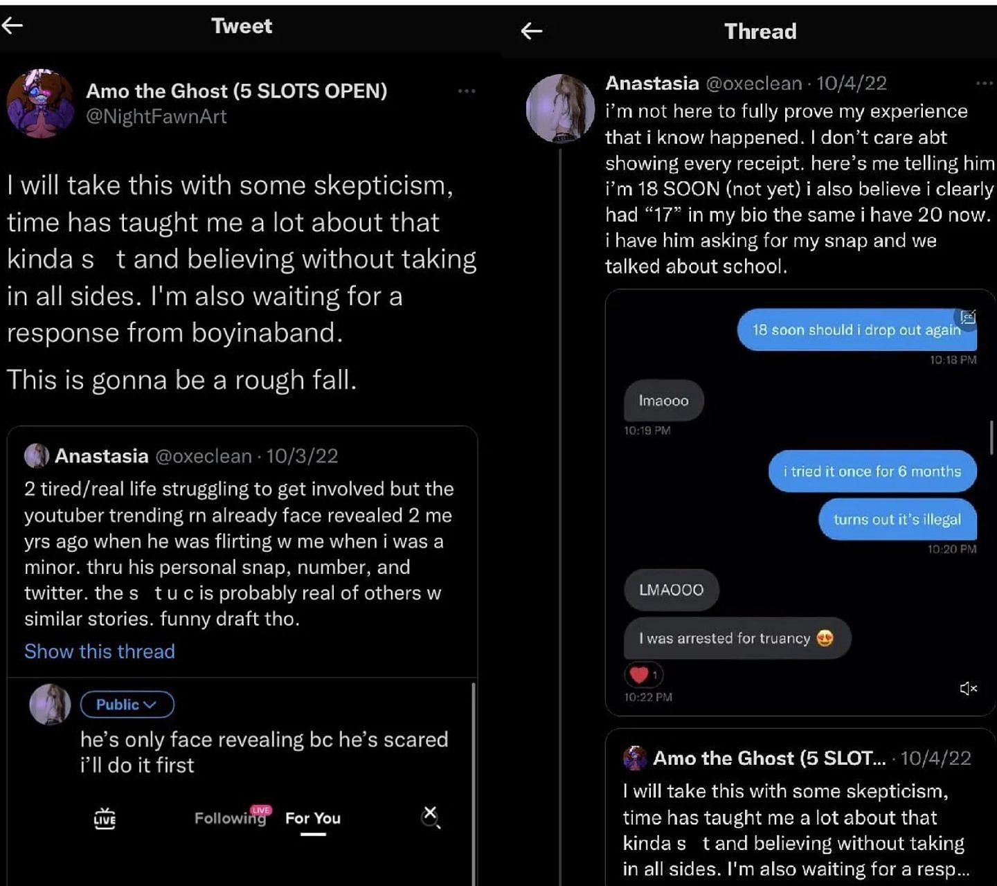 Anastasia shared screenshot of their personal messages (Image via Twitter)