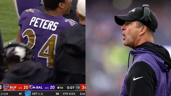 Marcus Peters lashing out at Jim Harbaugh during Ravens loss to Bills shows how little control HC has over locker room as Lamar Jackson contract talks loom