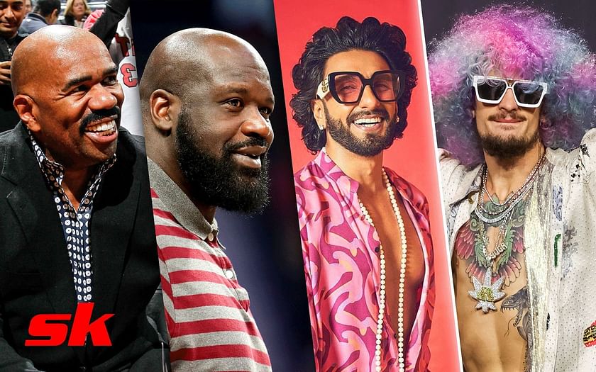 Sean O'Malley poses with Steve Harvey, Shaquille O'Neill, Bollywood star Ranveer  Singh at Abu Dhabi NBA games