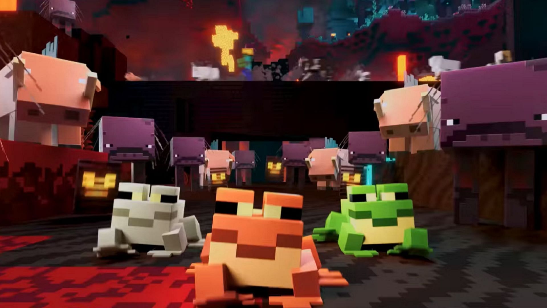 Dancing frogs featured in the event&#039;s announcement trailer (Image via Mojang)