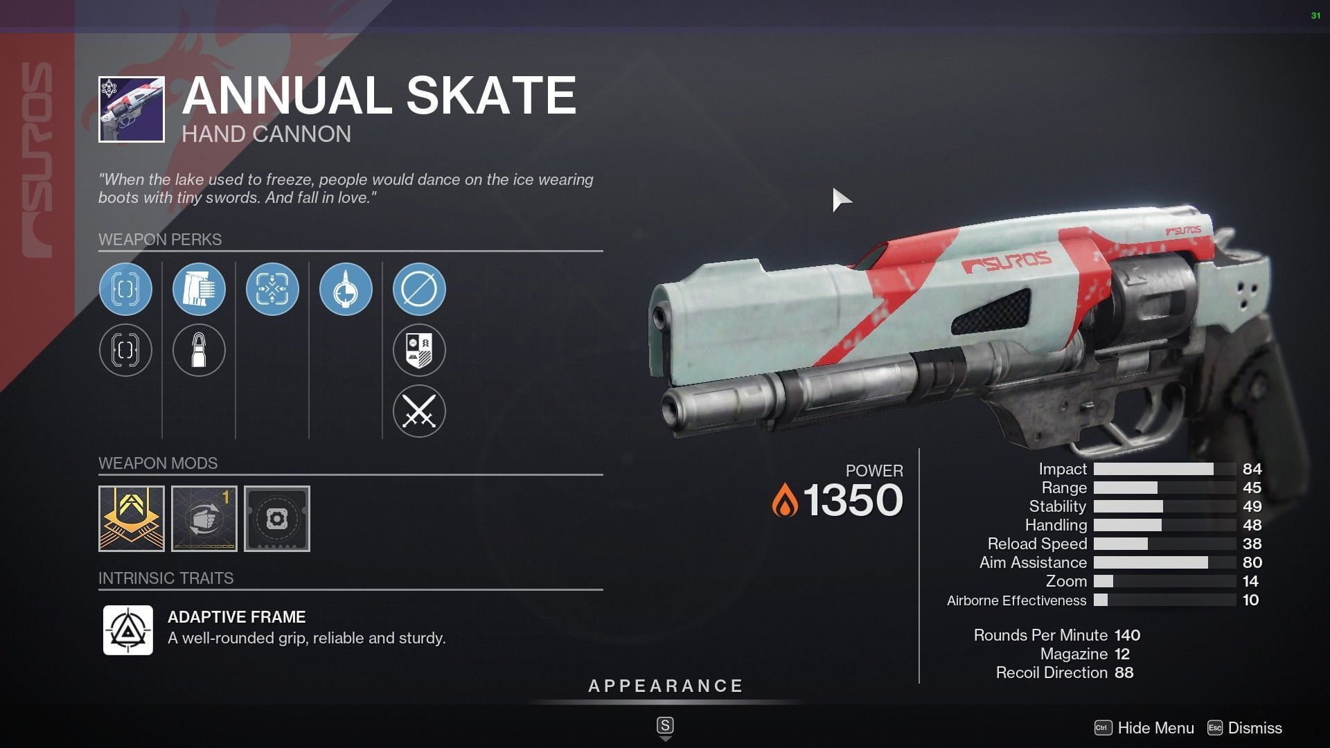 Annual Skate Hand Cannon this week at Banshee (Image via Destiny 2)