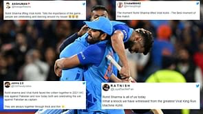 "Rohit Sharma is all of us today" - Fans react as Indian skipper lifts Virat Kohli after win in IND vs PAK T20 World Cup match