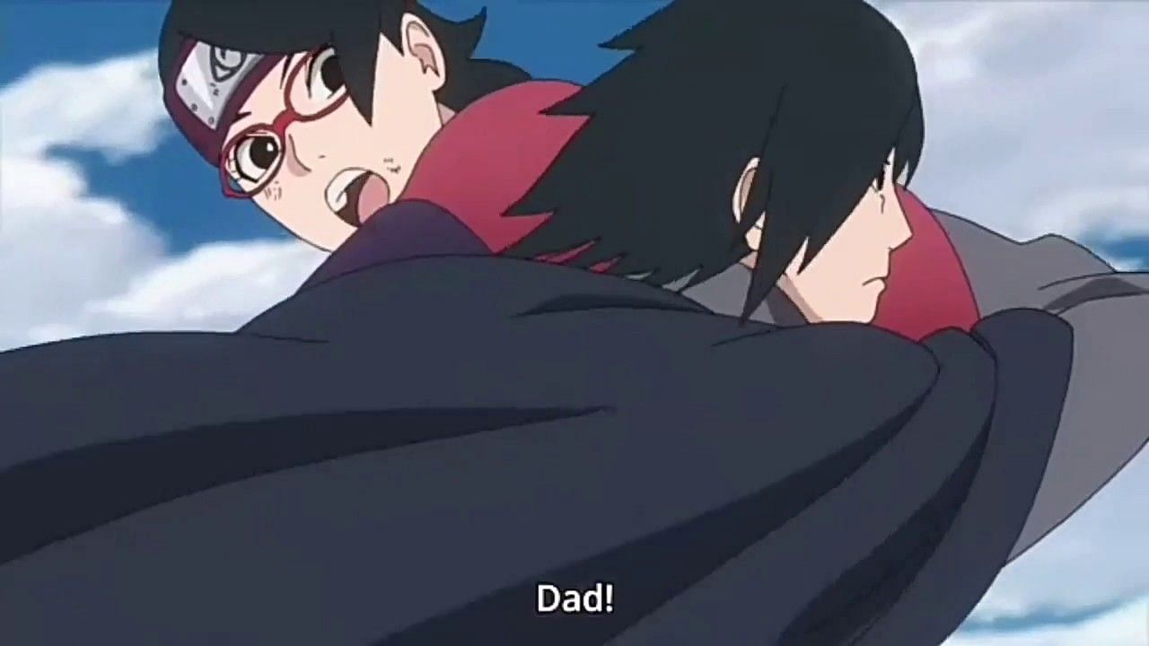 Sarada Uchiha (in her manga outfit), is unconscious