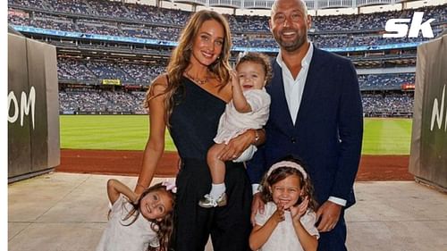 Derek Jeter with wife, Hannah Jeter, at the Yankee Stadium.