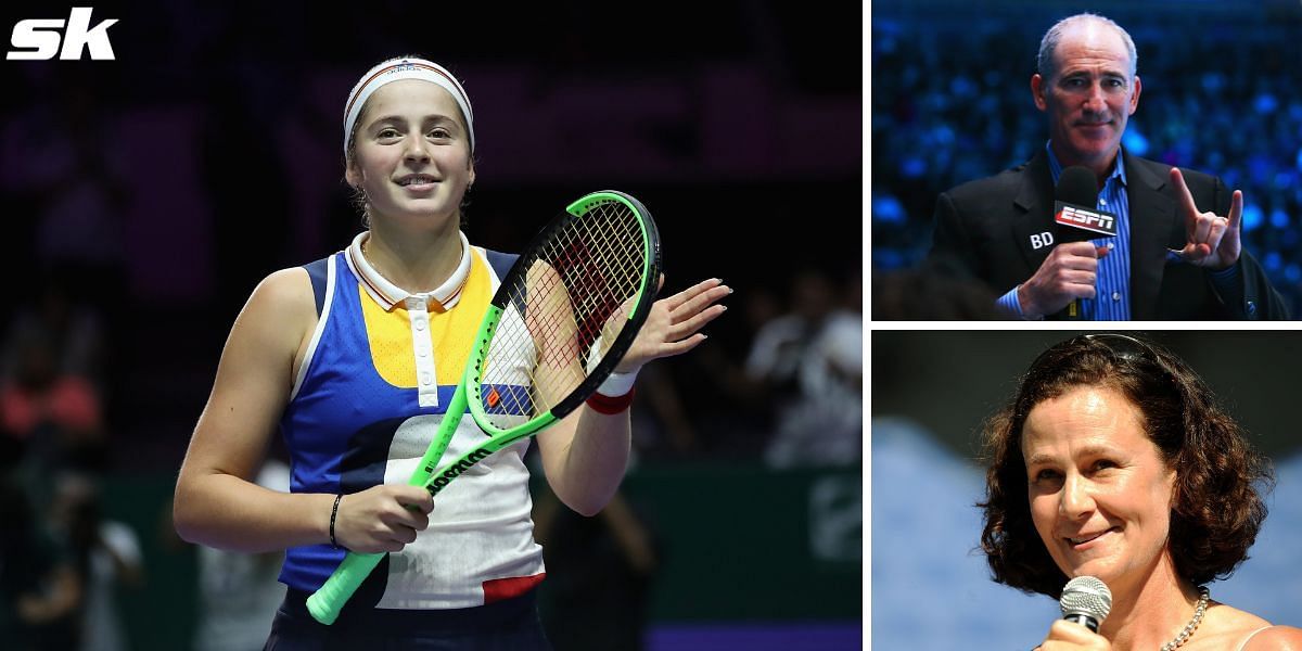 Jelena Ostapenko (left), Brad Gilbert (right-top) and Pam Shriver (right-bottom)