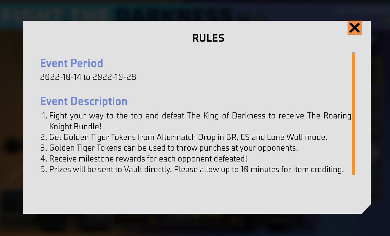 Rules of Fight the Darkness event in Free Fire MAX (Image via Garena)