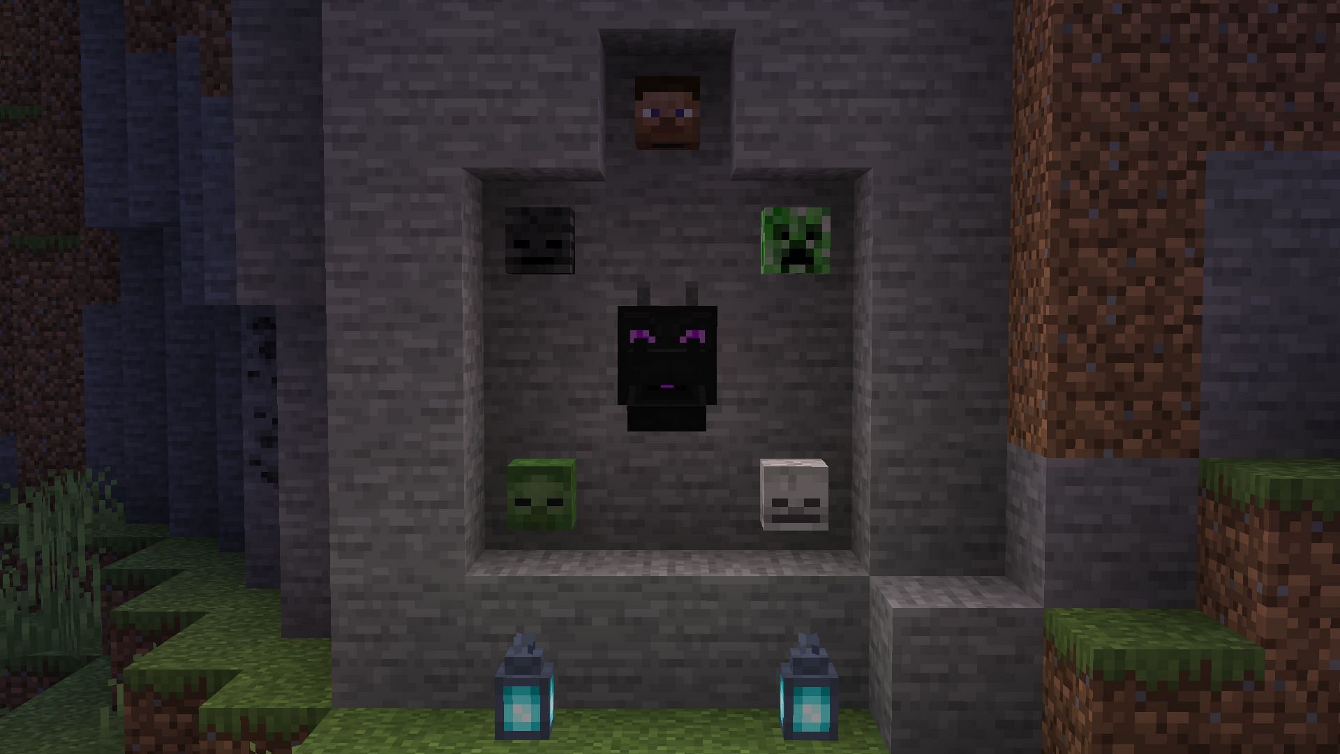 Different mob heads can be placed to further increase the spookiness of a base (Image via Mojang)
