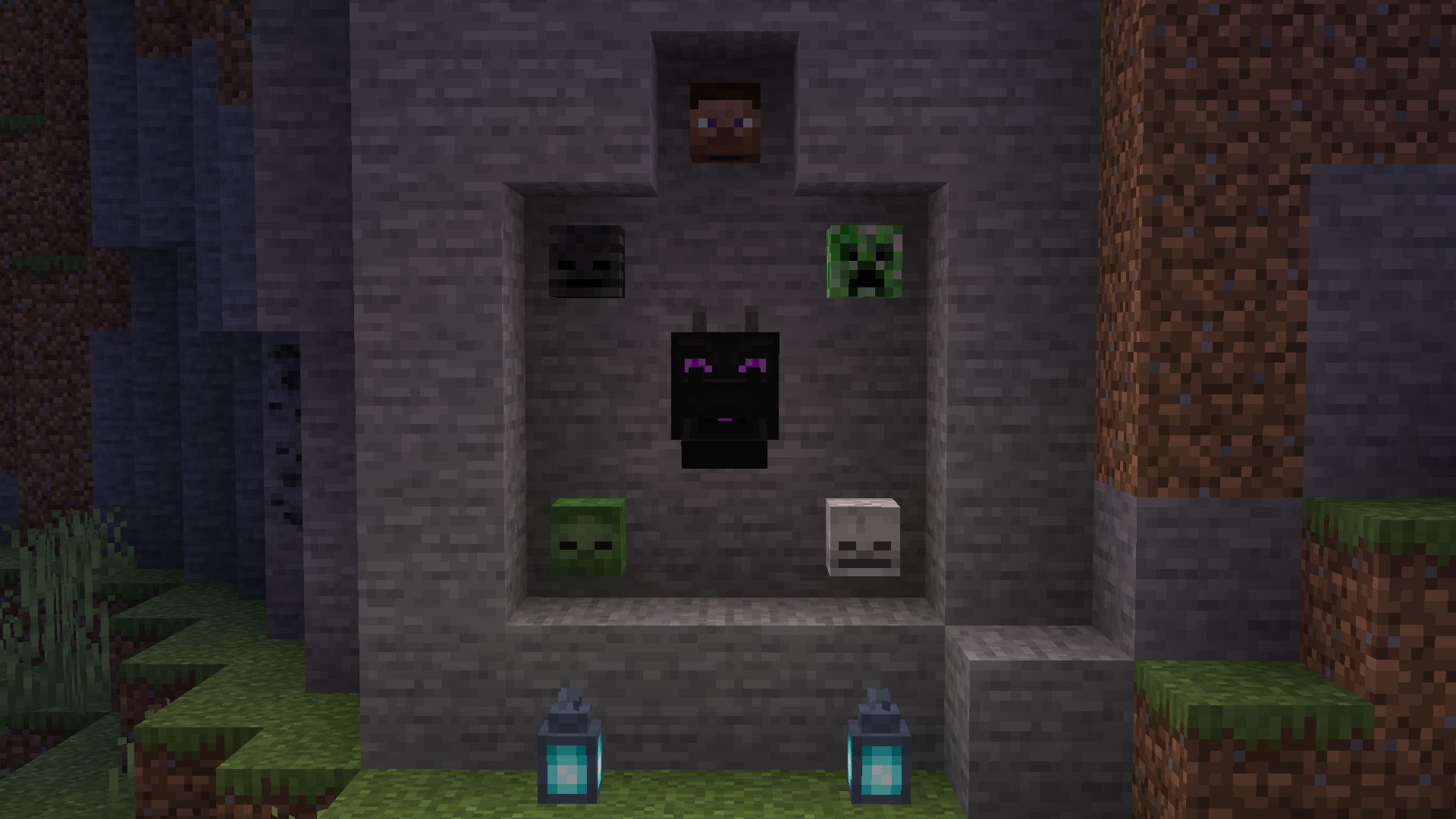 Different mob heads can be placed to further increase the spookiness of a base (Image via Mojang)