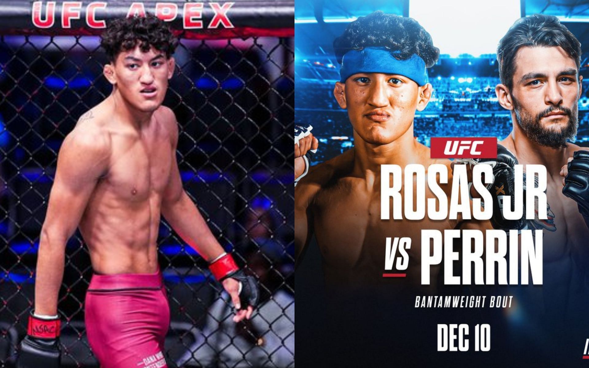 Raul Rosas Jr. (left) and Official fight poster for Raul Rosas Jr. vs Jay Perrin (right) (Image credits Getty Images)