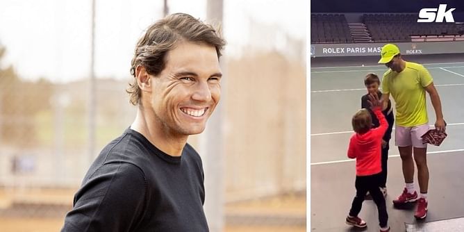 WATCH: Rafael Nadal receives gift for newborn son from young fans as he begins training for Paris Masters