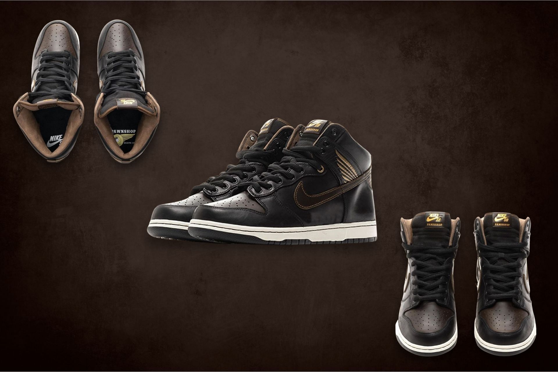 Take closer look at the Pawnshop x Nike SB Dunk High shoes (Image via Sportskeeda)