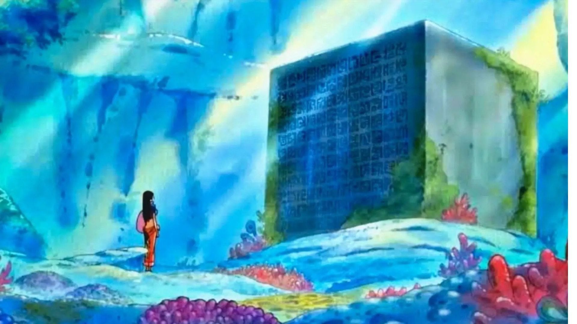 Nico Robin looks at a Poneglyph (Image via Toei Animation)