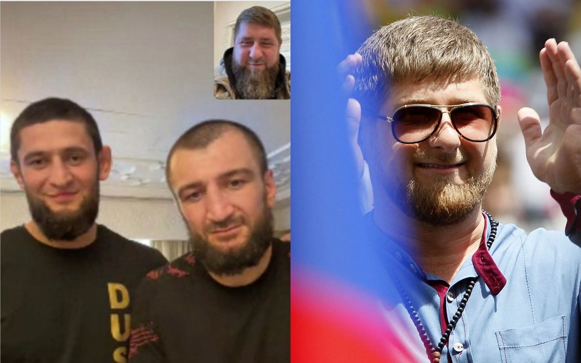 Khamzat Chimaev (far left), Abubakar Nurmagomedov (middle left), Ramzan Kadyrov (right and top left) [Images courtesy of @ya_pomoshnik_kra_95 on Instagram]