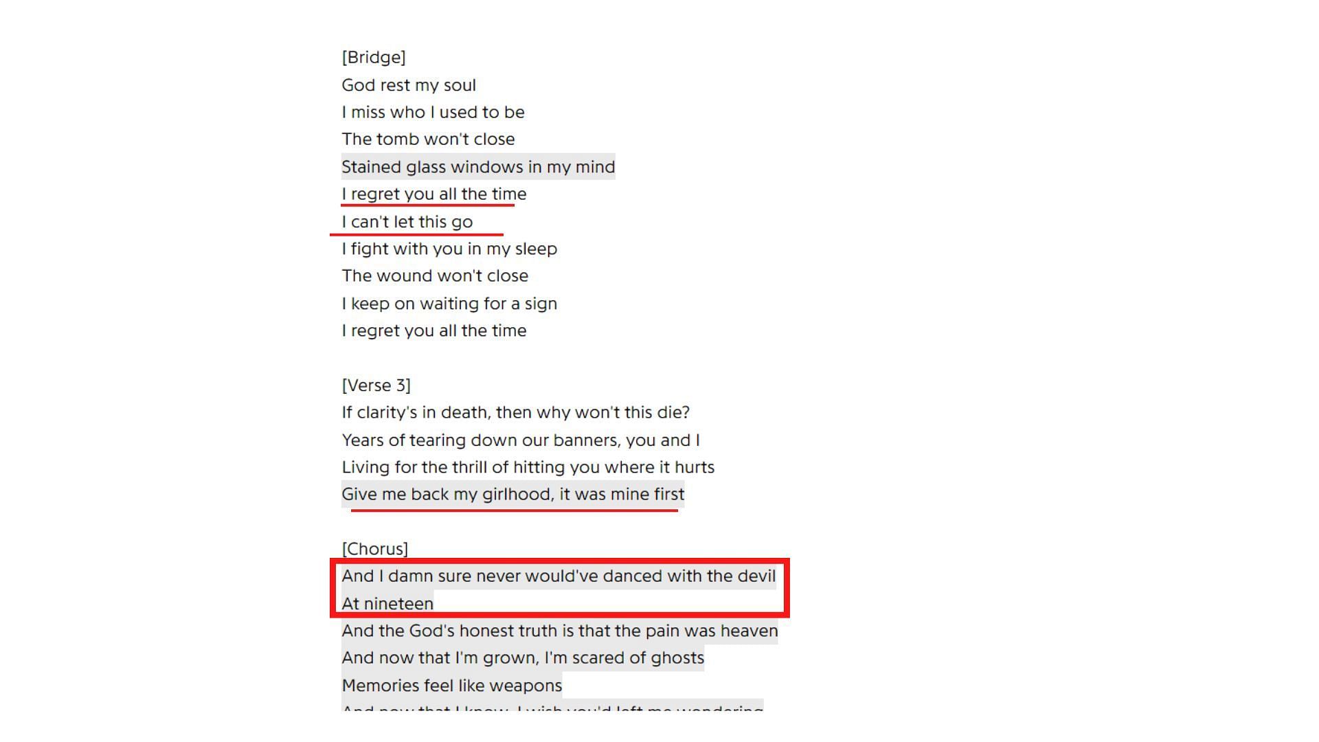 Lyrics to Swift&#039;s new song on Ex, John Mayer (image via genius.com)