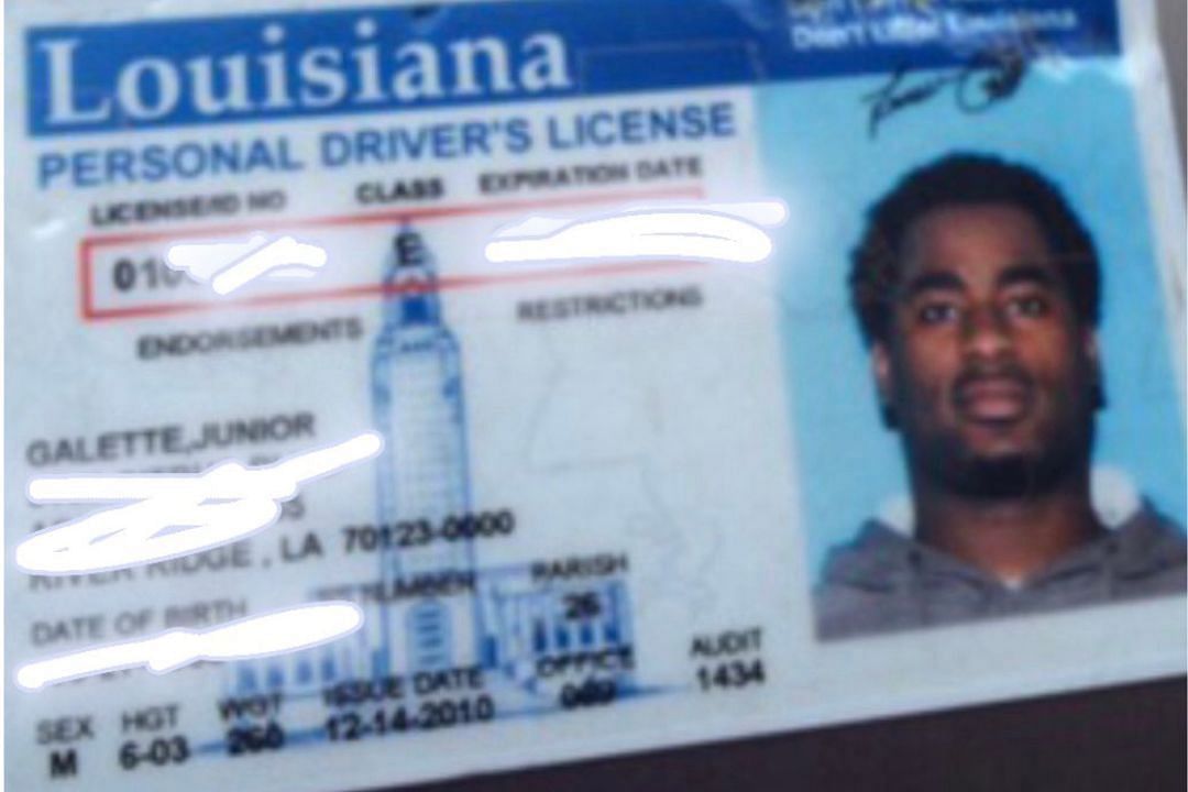 The Louisiana ID of Junior Galette. Source: @JuniorGalette93 (Twitter)