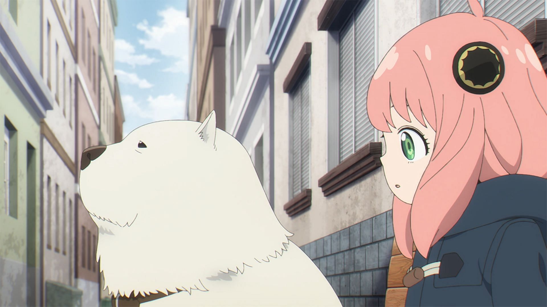 Anya and the white dog as seen in Spy X Family episode 14 (Image via Wit Studio)