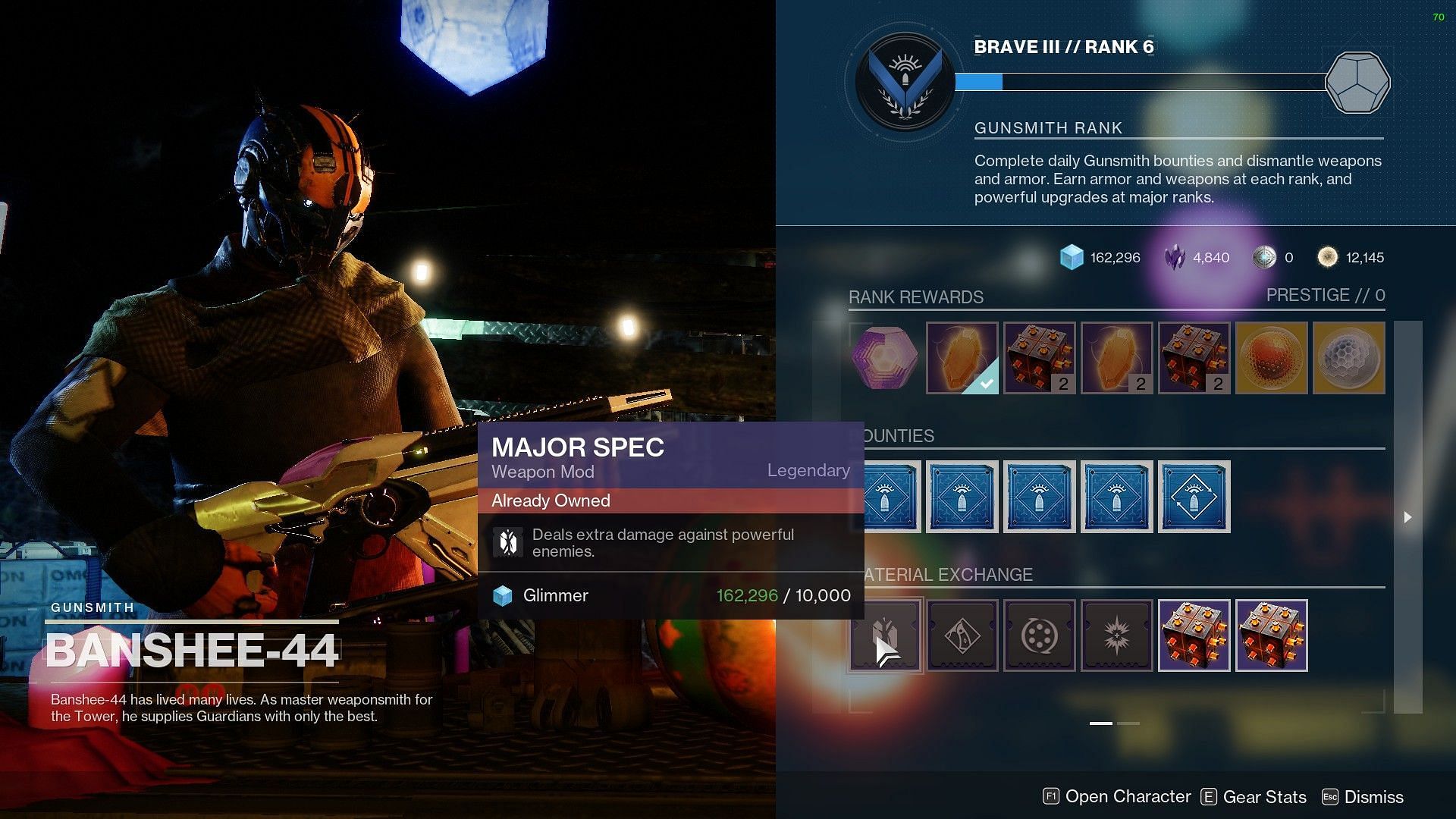 Major Spec mod for sale from Banshee this week (Image via Destiny 2)