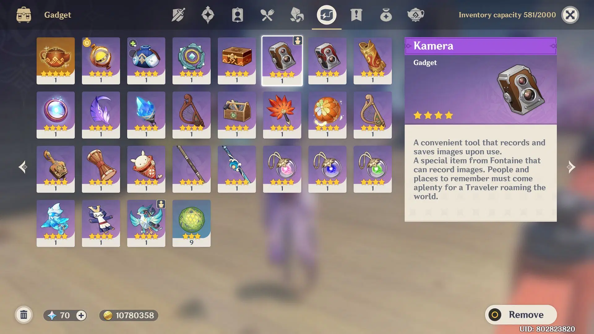 Camera in the inventory (Image via HoYoverse)