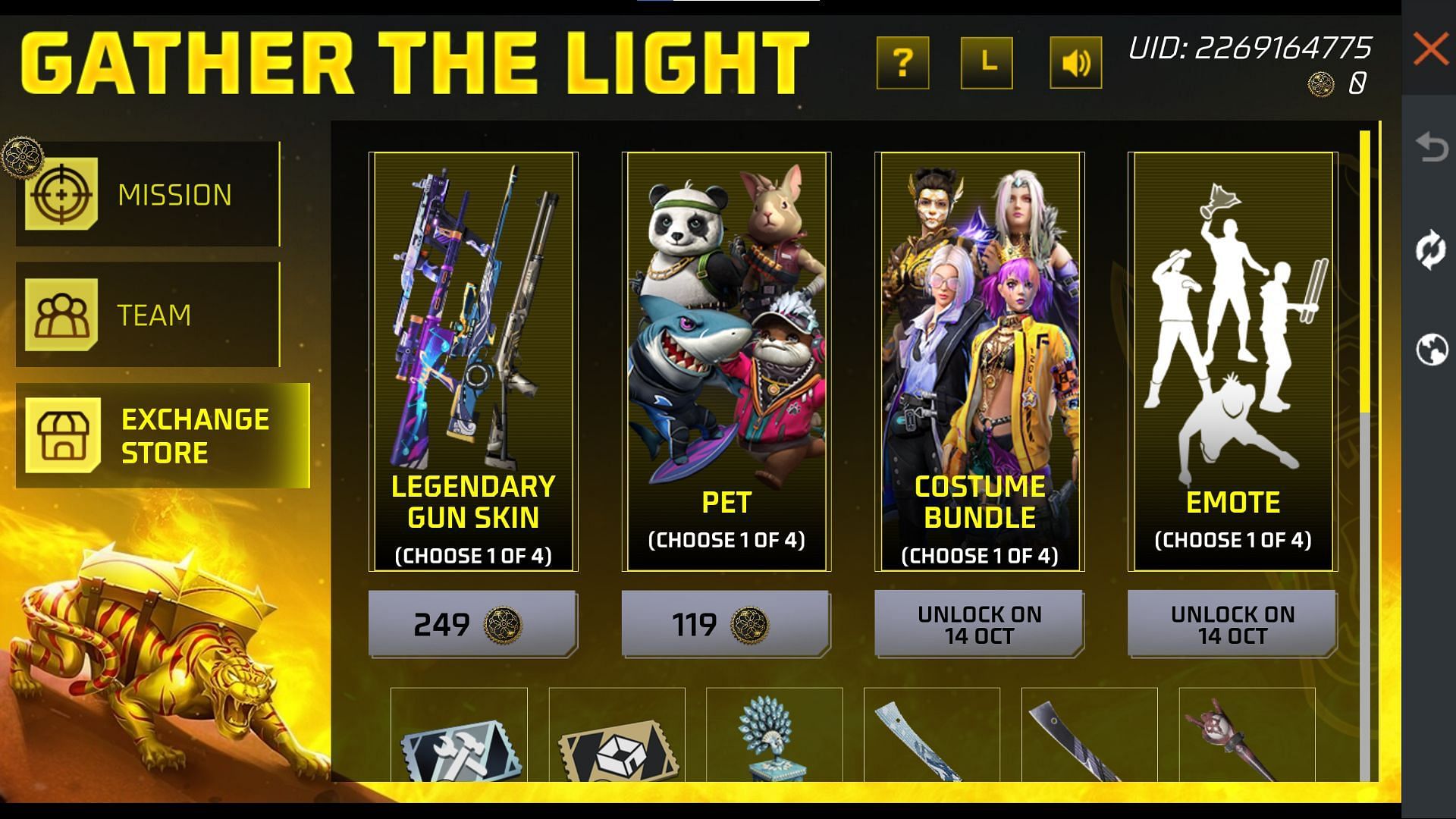 Tap on the &#039;Exchange Store&#039; tab and redeem the required rewards (Image via Garena)
