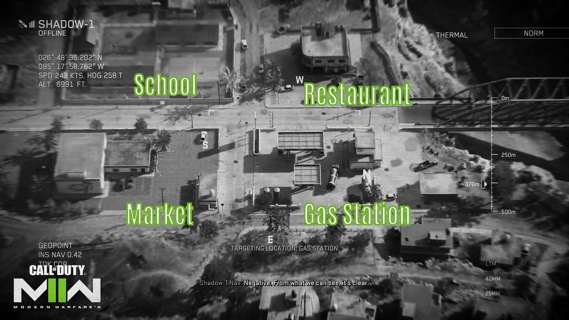 Modern Warfare 2 map shows 4 important mission buildings (Image via Sportskeeda)