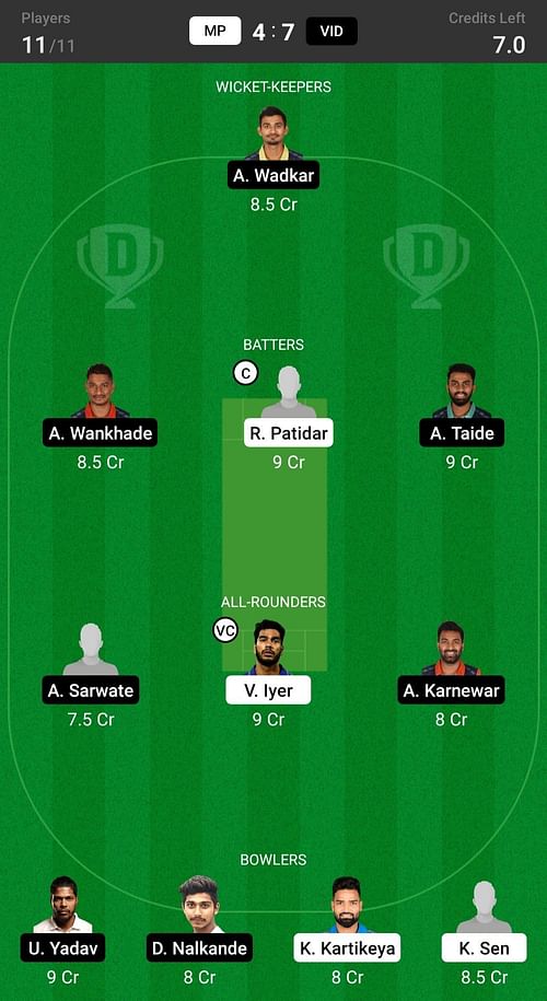 Madhya Pradesh vs Vidarbha Fantasy suggestion #1