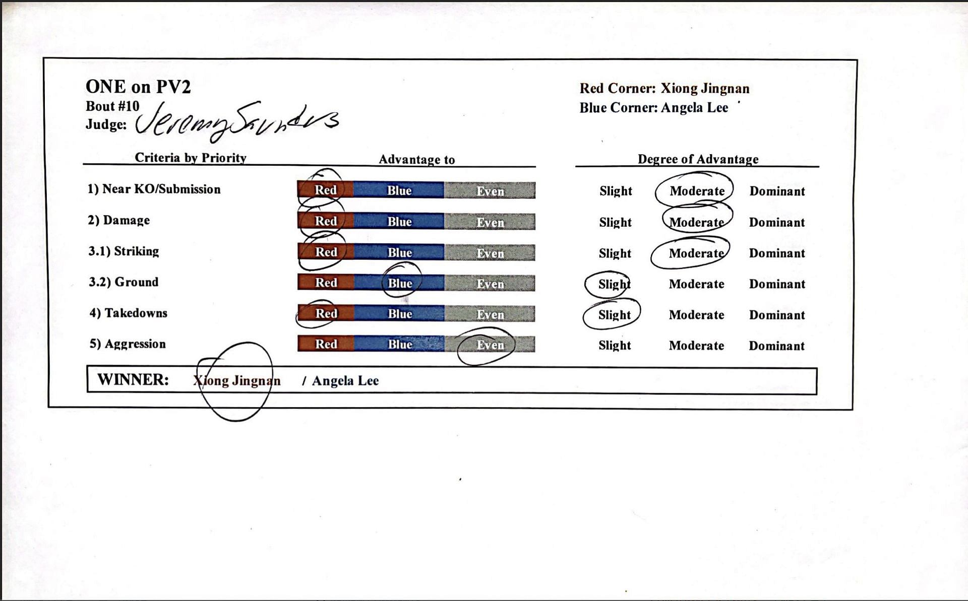 Jeremy Saunders&#039; card. [Photo ONE Championship]