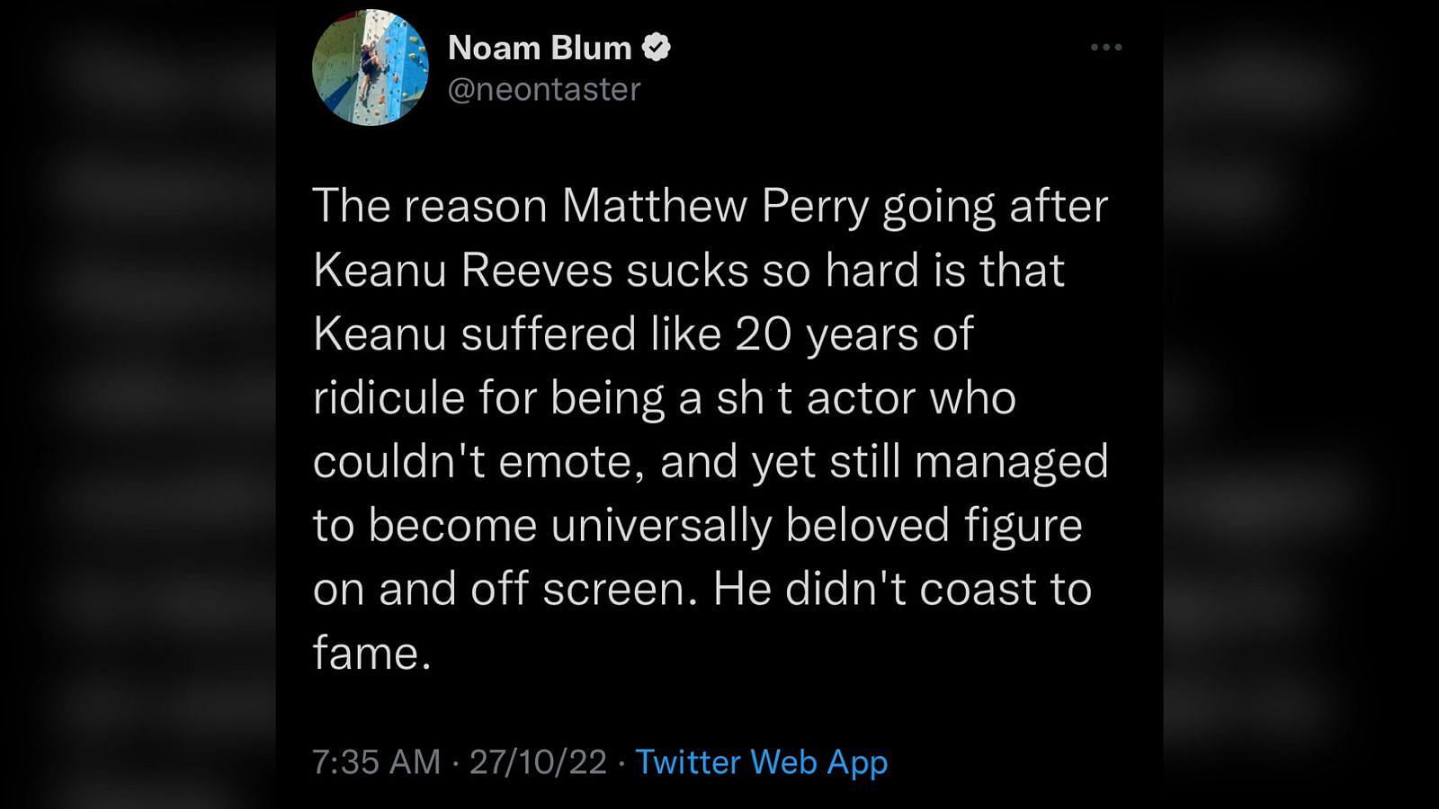 Noam Blum defending Keanu Reeves. (Screenshot via Twitter.)