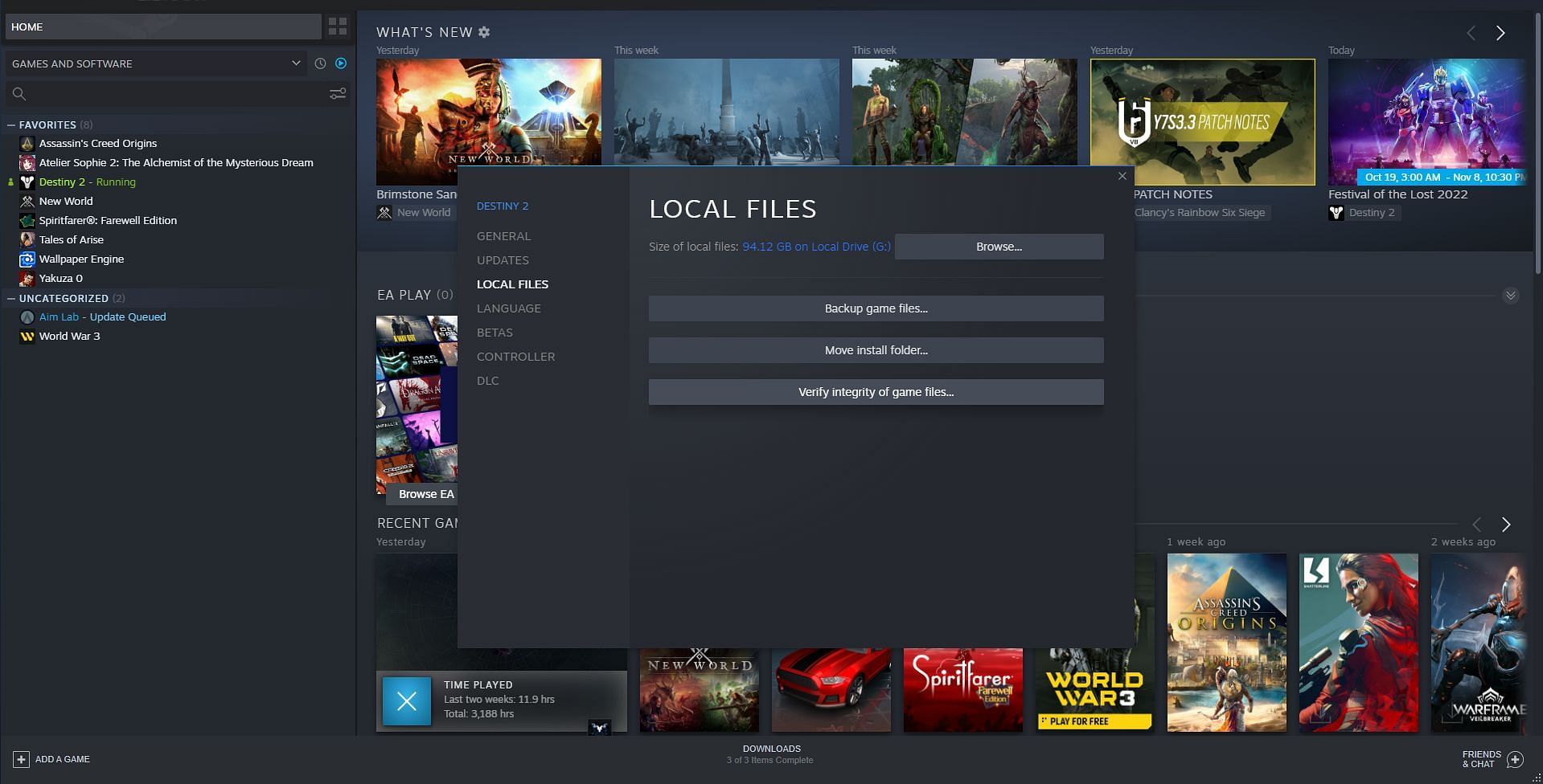 Verifying integrity of files (Image via Steam)