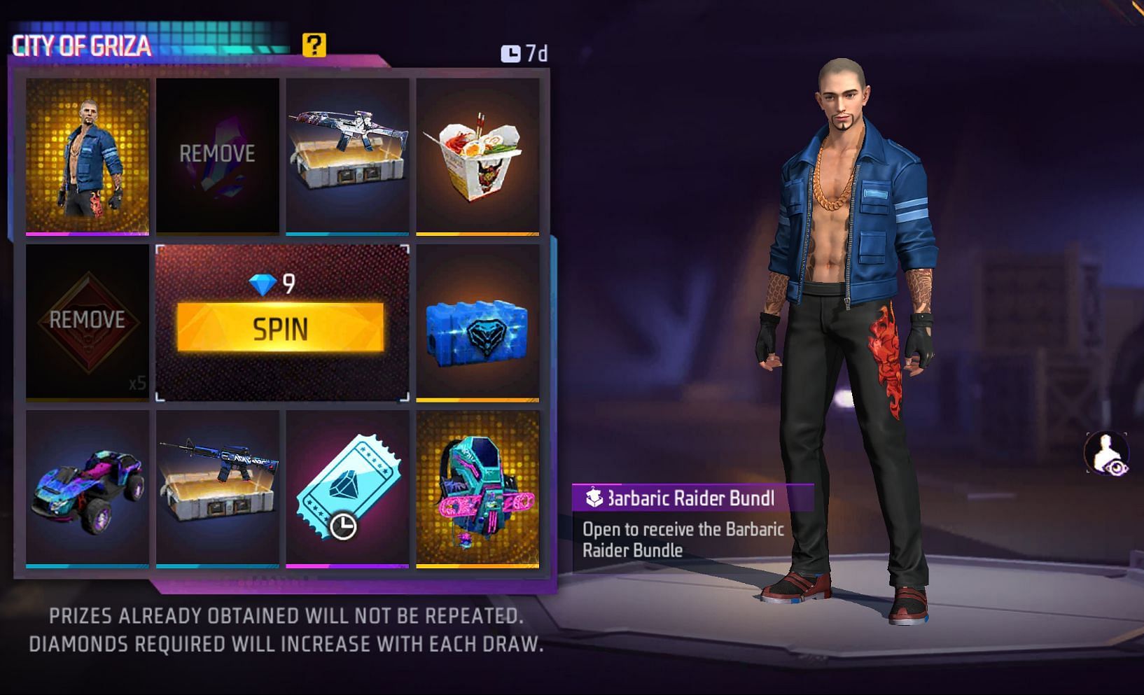Players can spend diamonds and make the spins (Image via Garena)