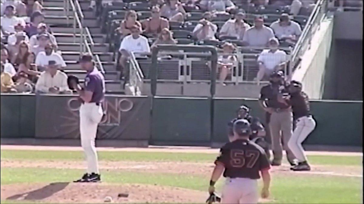 Randy Johnson hits a bird with a pitch in a spring training game
