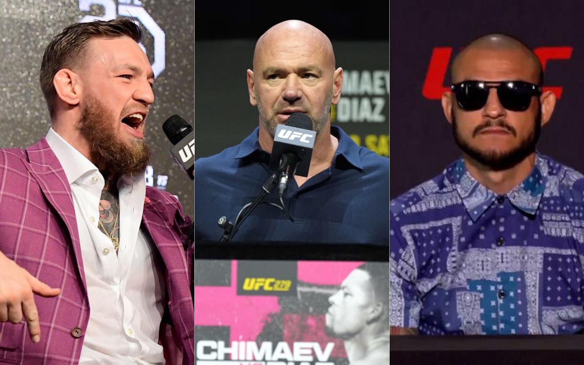 Conor McGregor (left), Dana White (centre), Cub Swanson (right)