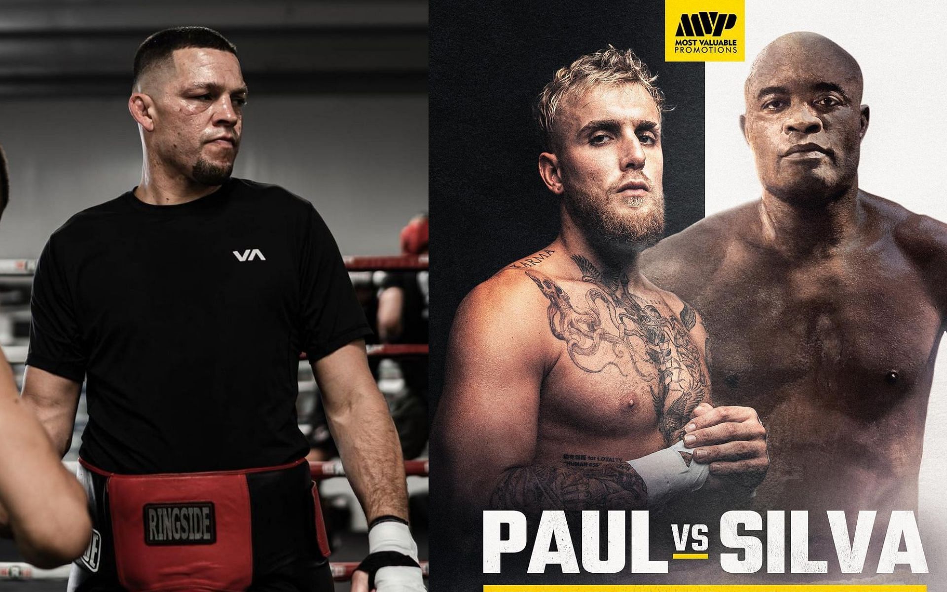 Nate Diaz (Left) and Paul vs. Silva (Right) [Images via: @natediaz209 and @jakepaul on Instagram]