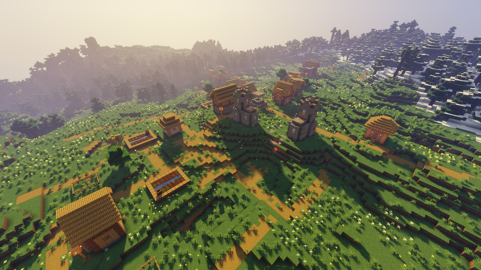 The double villages found right at spawn (Image via Minecraft)